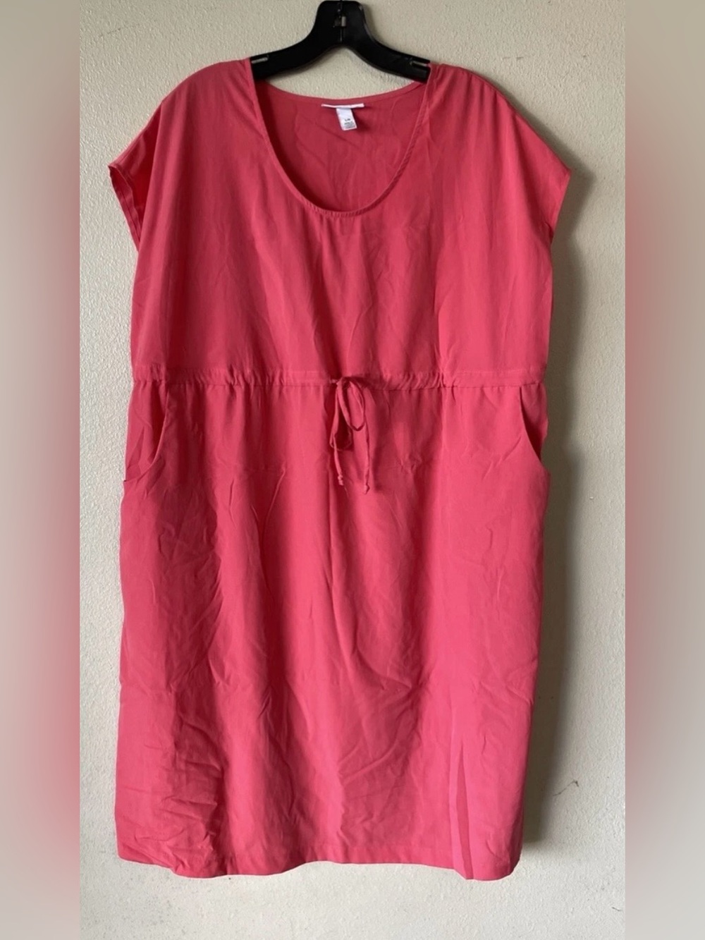 LIZ LANGE Maternity Shift Dress Silky CORAL Drawstring Size Large